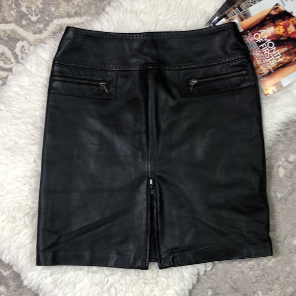 Vintage VS by VAKKO Genuine Lamb Leather Skirt Pencil Zip Front Lined Black - Picture 2 of 9